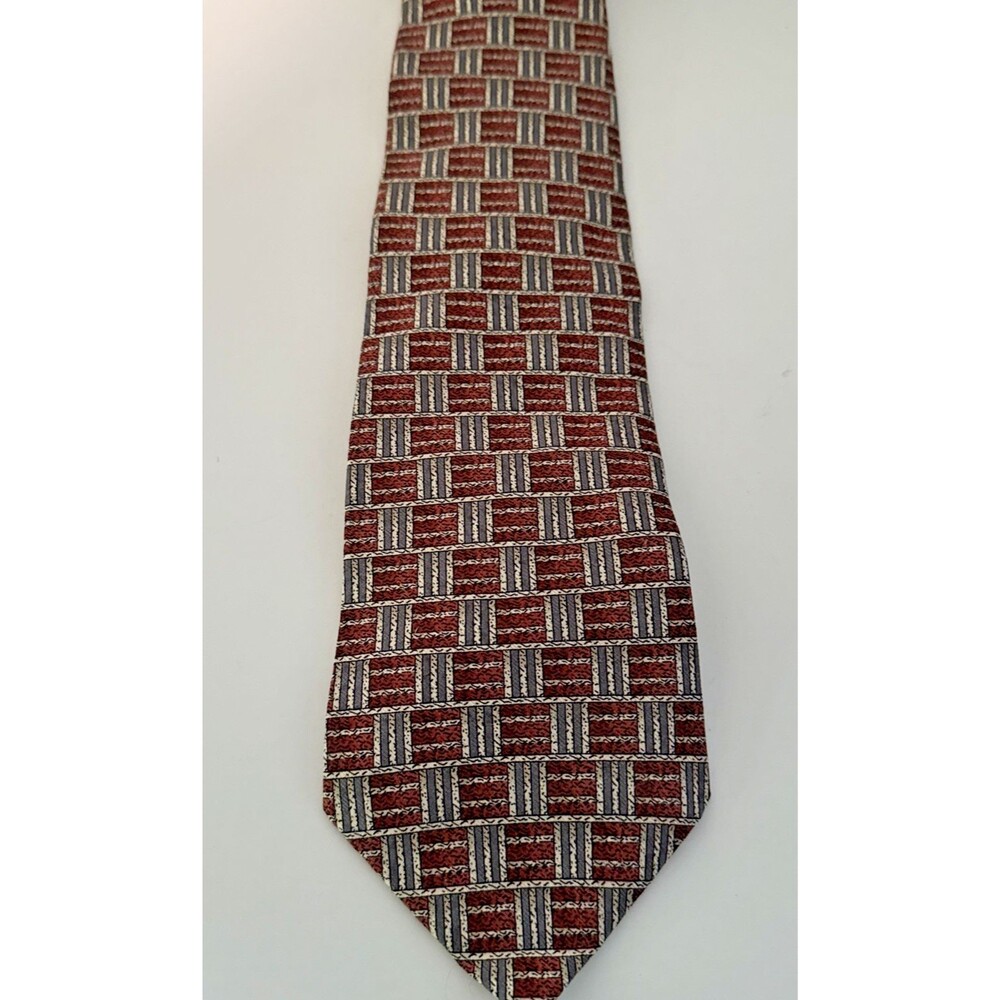 Vintage Guess American Classic 100% Silk Tie Red/Gray Geometric Made In USA